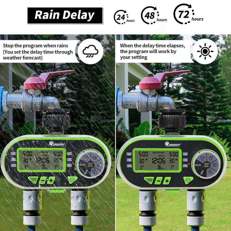 Yardeen 2 Outlet Garden Digital Electronic Water Timer Irrigation Controller for Garden Yard, Green - Image 3